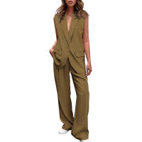 Nuevo Conjunto Elegante de Blazer sin Mangas con Botones y Pantalones Largos Holgados para Mujer - details 7