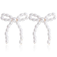 Preciosos aretes con decoración de lazo de perlas de imitación, aretes elegantes de moda, joyería para mujer, decoración de ropa diaria, joyería exquisita y de moda para regalo de cumpleaños, regalos únicos para mujeres - details 0