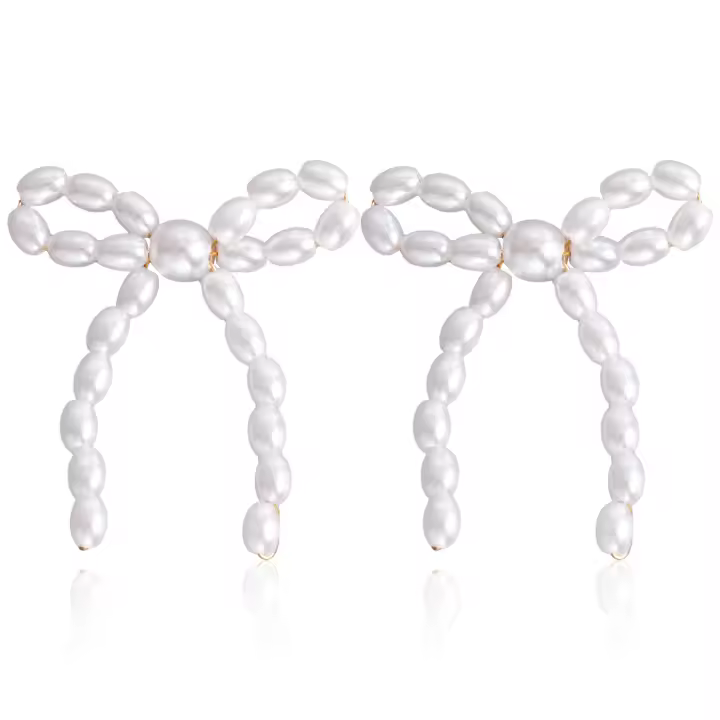 Preciosos aretes con decoración de lazo de perlas de imitación, aretes elegantes de moda, joyería para mujer, decoración de ropa diaria, joyería exquisita y de moda para regalo de cumpleaños, regalos únicos para mujeres - 1
