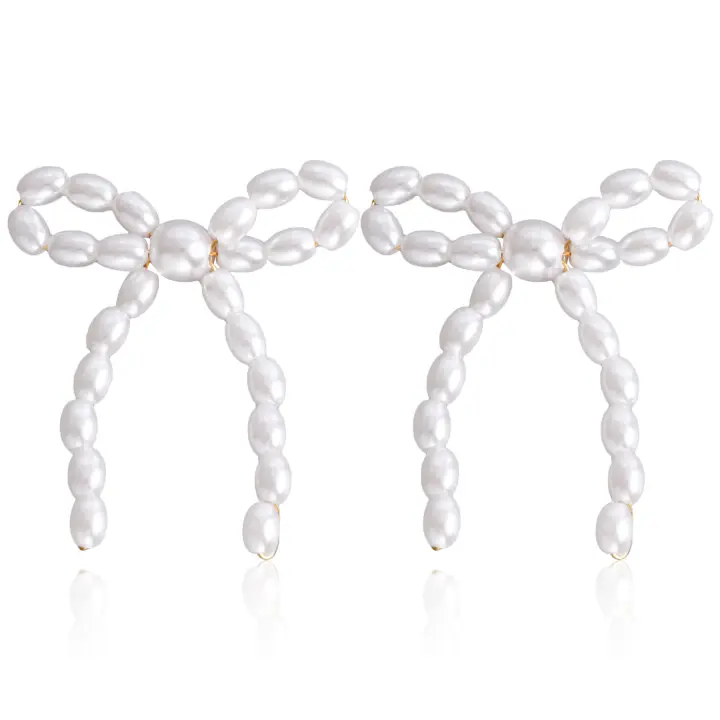 Preciosos aretes con decoración de lazo de perlas de imitación, aretes elegantes de moda, joyería para mujer, decoración de ropa diaria, joyería exquisita y de moda para regalo de cumpleaños, regalos únicos para mujeres - 1