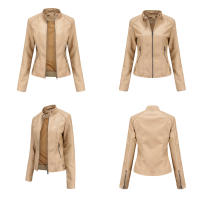 Chaqueta de cuero de imitación para mujer, chaqueta de motocicleta, delgada, corta, pu, primavera y otoño - details 11
