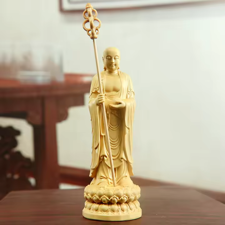 Adorno tallado en madera de Huangyang, hogar del Bodhisattva Ksitigarbha, estatua de Buda de la sala de estar, artículos de mano, artesanías, hogar Zen - 1