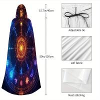 1pc Capa con Capucha de Mandala del Zodíaco Místico - Disfraz de la Era Medieval de la Edad de Renacimiento, Diseño Vibrante en Azul y Púrpura, Lavar a Mano Sólo, Mezcla de Poliéster para Actuaciones en Escenario y Cosplay, Accesorio de Cosplay - details 2