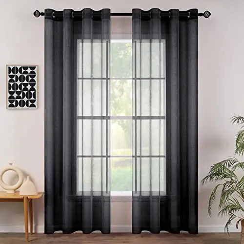 Cortinas Salon Modernas Blancas Translucidas  2 Piezas Poliéster Ojales Cortina,para exterior terraza, salon,Dormitorio - 1