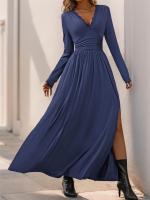 Elegante Vestido de Manga Larga para Mujer Color Sólido, Cuerpo a Justa, Corset, Línea A, Algodón, Chic - details 23