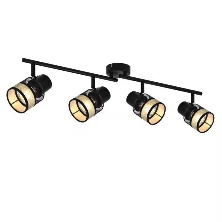 CBJKTX Plafón 4 Focos Metal E27 Max. 25W Vintage Negro 330 °   Pantalla de tela dorada para escaleras de cocina y sala de estar - 1