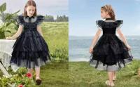 Disfraz de Addams para Niñas Vestido de Fiesta de Halloween con Peluca, Calcetines, Cinturones - details 1