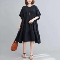 Verano de gran tamaño suelta tendencia algodón y Color sólido parece Midi ropa de mujer vestido fino Casual coreano - details 2