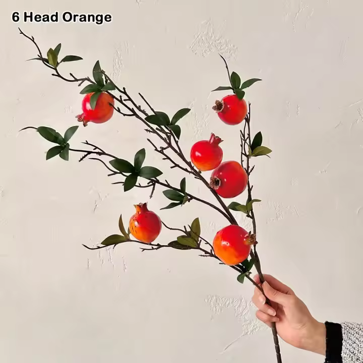 Simulación de Granada Artificial, rama larga, fruta de Granada, 7 cabezas, frutas artificiales, flores, frutas falsas, árbol bonsái - 1