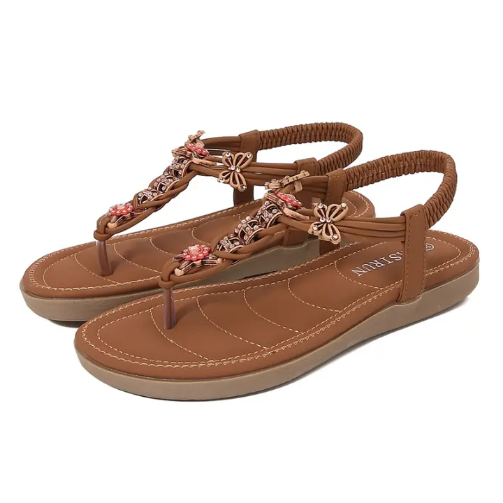 Sandalia Plana Mujer 2025 con Cristales - Diseño Minimalista Ligero y Tiras Interdigitales, Zapatos de Verano Boho Chic para Playa, Fiesta y Diario, Moda Primavera-Verano - 1