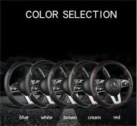 Funda de volante de coche con línea de costura de cuero completo, antideslizante tridimensional, sencilla y moderna. Adecuado para decoración de coches. - details 6