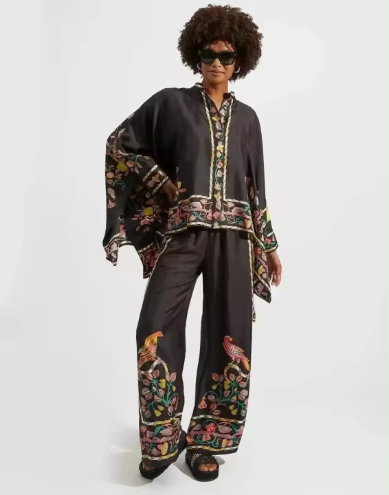 Conjunto de Pantalones de Moda Callejera para Mujer Owwu Estilo Vintage con Manga Larga y Pantalones Anchos Conjunto de Dos Piezas de Tendencia - 1