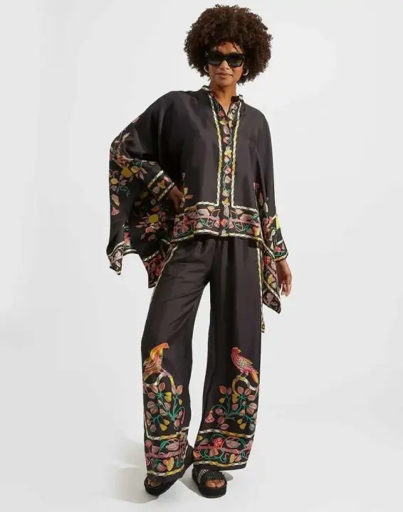 Conjunto de Pantalones de Moda Callejera para Mujer Owwu Estilo Vintage con Manga Larga y Pantalones Anchos Conjunto de Dos Piezas de Tendencia - 1