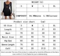 Vestido de falda corta ajustado de manga larga de punto de moda con cuello en V hueco para mujeres - details 0