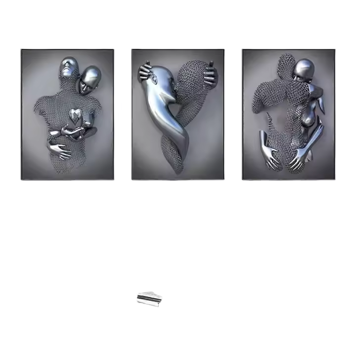 Set de Póster Moderno de Arte Estatua de Metal 3D con Amor y Beso Decoración de Pared sin Marco - 1
