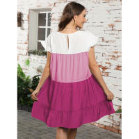 Vestido suelto con bloques de color, informal, con mangas con volantes, corte ajustado - details 33