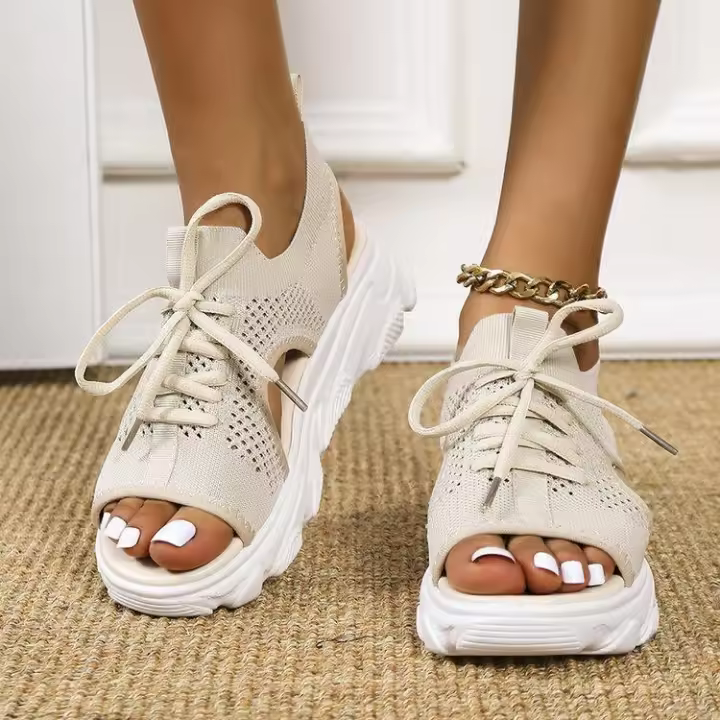 Nuevas Sandalias Casuales para Mujer 2025 con Cordones, Punta Abierta, Suela Gruesa y Tejido Flyknit, Talla Grande 43 - 1