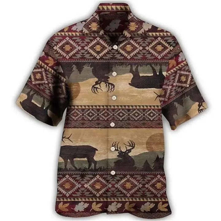 Camisa retro de moda para hombre, top informal de manga corta, moda hawaiana, Camisa holgada y transpirable con botones, 2023 - 1