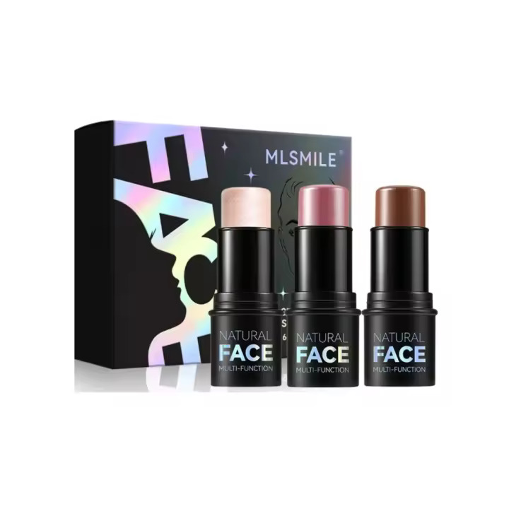 MLSMILE 3 barras de contorno en crema, tonos con resaltador, bronceador y rubor, lápiz de contorno facial de larga duración no graso, fácil de esculpir el rostro y crear un maquillaje de acabado ligero, LIGERO-MEDIO - 1