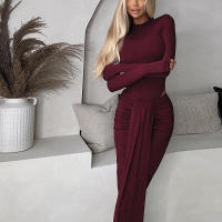 BUNO-Conjunto informal de 2 piezas para mujer, mono de manga completa con cuello redondo liso + faldas ajustadas con borlas plisadas a juego con trajes Hipster - details 7