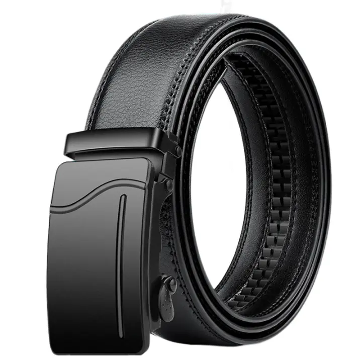 Cinturón Unisex de piel sintética para hombre y mujer, correa de cintura con hebilla automática de aleación negra, talla grande 130, 140, 150, 160cm, 2023 - 1