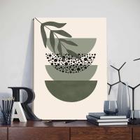 Cuadro de Pared en Lienzo Bohemio 3pcs con Marco de Color Verde Mantillo Nórdico Abstracto Geométrico con Hojas de Plantas Posters Decoración para Dormitorio y Hogar Marca DHROOM - details 7