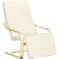 Silla Ajustable Reposapiés Diseño de Madera y Tela Carga de 120kg Ideal para Dormitorio, Oficina, Estudio Tamaño 66,5x94x100 cm Crema - details 0