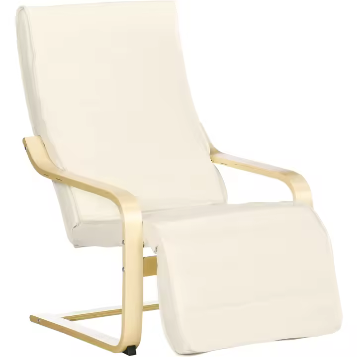 Silla Ajustable Reposapiés Diseño de Madera y Tela Carga de 120kg Ideal para Dormitorio, Oficina, Estudio Tamaño 66,5x94x100 cm Crema - 1