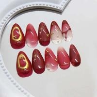 Estampado de Almendra Francesa Uñas Rojas Biodegradables con Adhesivo Diseño de Estrella Única - details 1