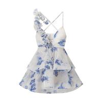 BUNO-Mini vestido estampado de manga acampanada con cuello en V para mujer, vestido plisado de cintura alta, vestido de fiesta de noche de verano, vestido de Club, moda Sexy - details 13