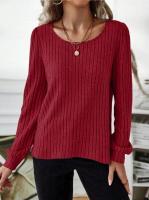 Suéter de Manga Larga para Mujer Jersey Informal a Rayas Verticales, Holgado, Color Sólido, Cuello Redondo, Moda de Otoño 2025 - details 8