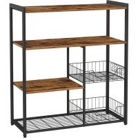 Estantería de Cocina con 2 Cestas de Malla Metálica, Estantería para Microondas, con Estantes y Ganchos, 35 x 80 x 95 cm, Estilo Industrial, Marrón Rústico y Negro - details 0