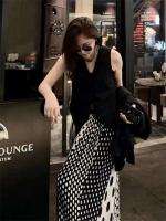 Falda doblada grande con cintura plisada de lunares a la moda para mujer, falda larga de escuela secundaria para mujer - details 5