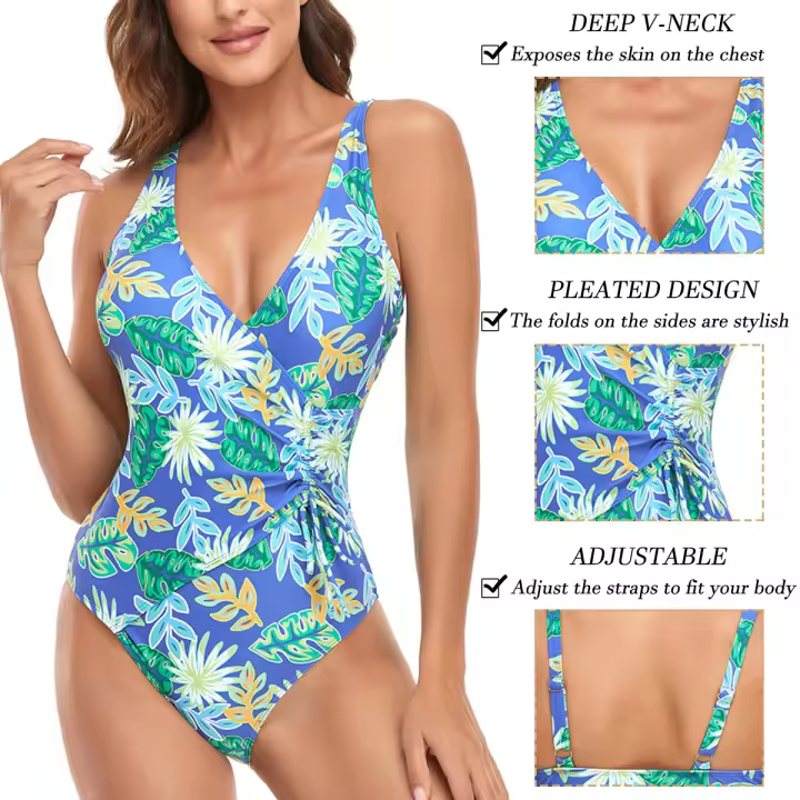 Bañador para mujer en v fruncido, traje de baño de una pieza, monokinis, traje de baño de una pieza para mujer, traje de baño sexy - 1