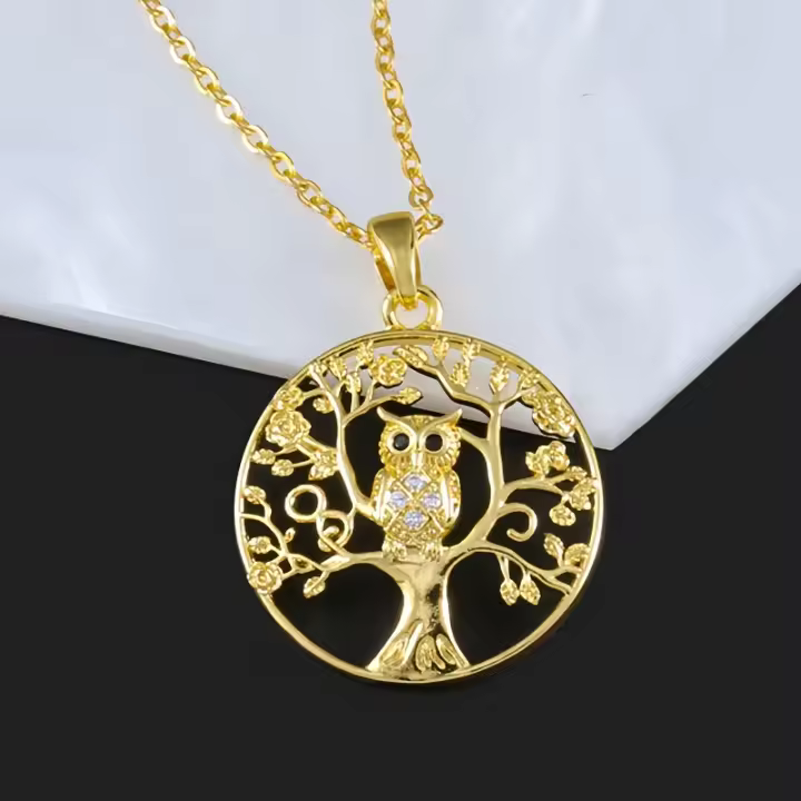 Collar con colgante de árbol de la vida masculino y femenino, búho versátil, temperamento - 1