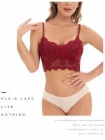 Top de Encaje Cómodo Lencería Sin Cable con Diseño Hueco para Mujeres 2pcs de Ropa Interior Sexy de Color Sólido - details 9