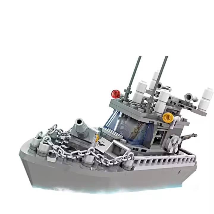 Kit de construcción de acorazado, juguetes del ejército, barco de la Marina, barco de guerra con casco sólido y cubierta, juego de bloques de construcción militar - 1