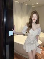 Vestido de Manga Abullonada Sexy Escote en V Falda Ligera que Cubre la Cintura Moda de Mujer 2023 - details 12