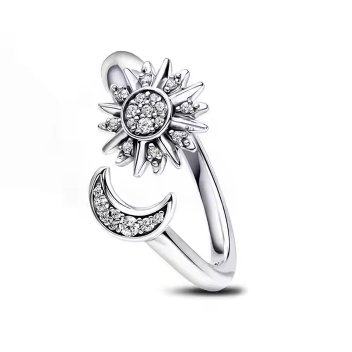 Anillo de Plata de Ley 925 para mujer, sortija con forma de luna, Estrella y sol, joyería de boda, regalo - 1