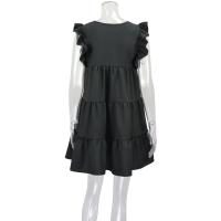 Falda larga plisada para mujer, manga de hoja de loto, cuello redondo, color sólido, lindo vestido de verano, nuevo - details 7