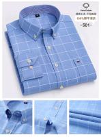 Camisa Oxford manga larga 100% algodón, cuadros, suave, regular, formal, con bolsillos, social, ropa de hombre, S-7XL - details 5