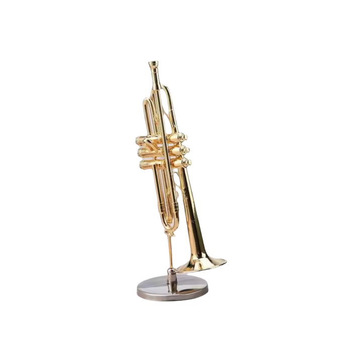 Trompeta en miniatura modelo musical chapado en oro para regalos de cumpleaños de Navidad - 1
