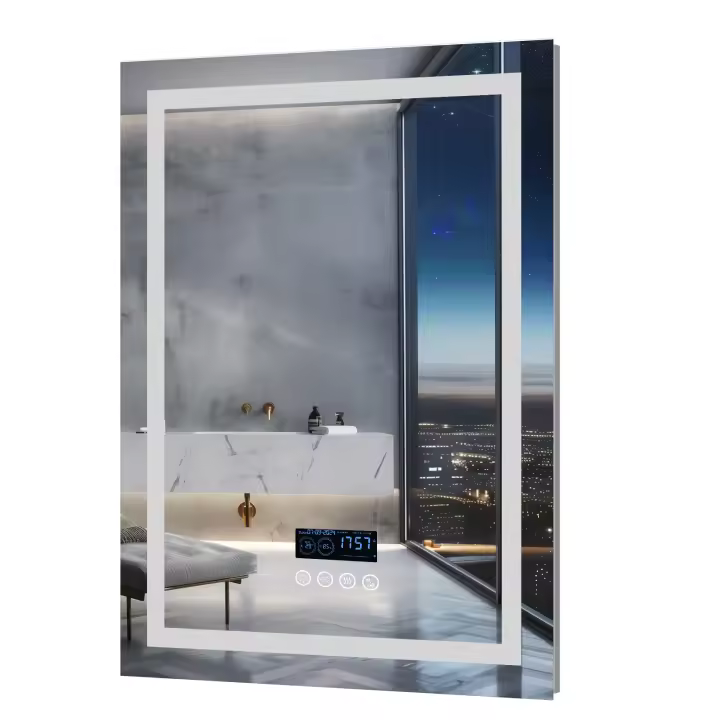 Unho-Espejo de Baño con Luz Led Rectangular, Antivaho, con 2 altavoces, Pantalla LCD, Luz Regulable - 1
