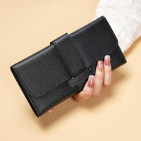 Cartera de moda para mujer, bolso de mano triple largo de piel sintética, monedero con tapa elegante, tarjetero multifuncional con botón a presión - details 9