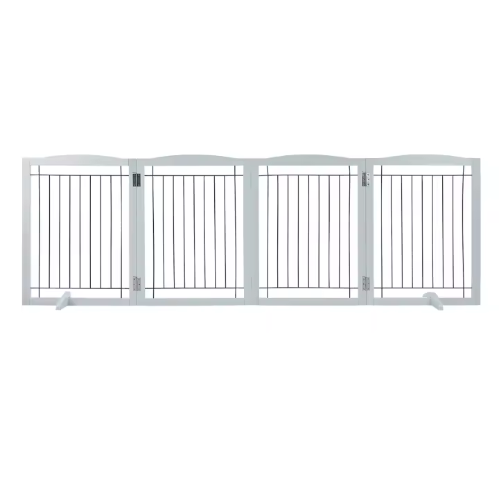 SucceBuy Puerta para perros independiente de 32 H x 96,5 W, barrera plegable para mascotas de 4 paneles para pasillos anchos y estrechos, ampliable con soporte para pies silencioso, uso en interiores, blanco - 1