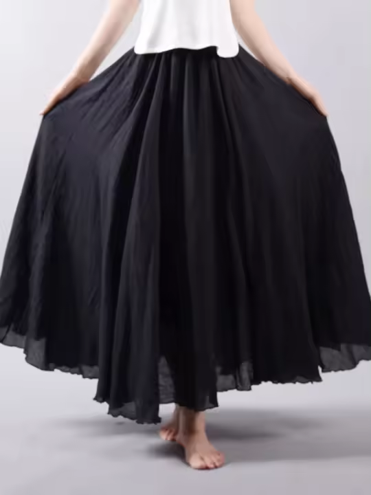 Falda de Lino y Algodón para Mujer 2025 Larga con Pliegues, Cintura Elástica, Estilo Bohemio Vintage para el Verano - 1