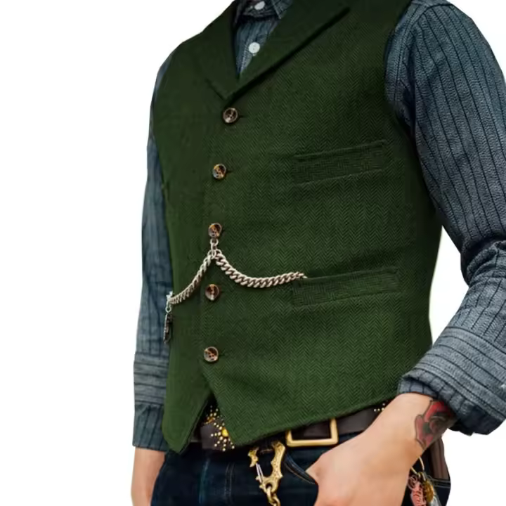 Chaleco de negocios, chaqueta informal ajustada, chalecos para hombre de groso, traje de boda para hombre, chaleco marrón de lana de boda Tweed - 1
