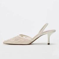 Malla Bordado Marca Sandalias Señoras Finas Cuentas Tacones Finos Mule Zapatos Puntiagudos Dedo Abierto Talón Zapatillas Señoras - details 4