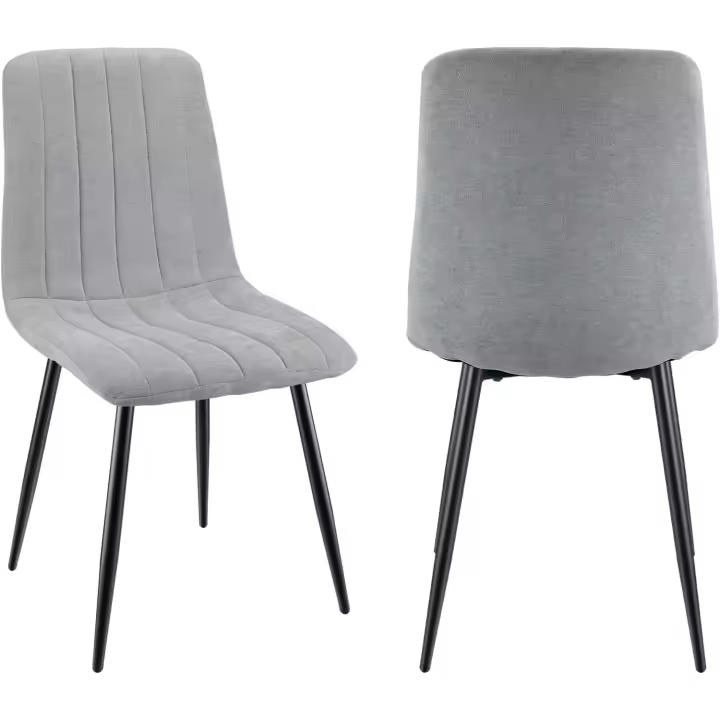 4 Sillas de Comedor Diseño a Cuadros, Tela de Lino, Patas de Metal Negro - 1