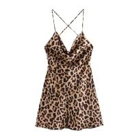 Vestido de satén con estampado animal francés para mujer, moda de verano, nuevo - details 1